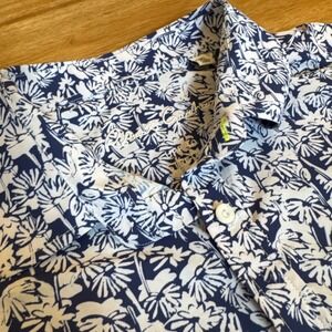 Robert Graham Mens XL Blue Floral Print Short Sleeve Button Down Shirt UPF 30